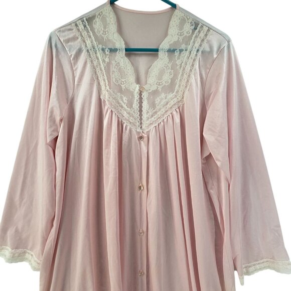 Pinehurst Lingerie Women's Nigh Gown Button Front Lace Long Sleeve Pink Size L - Picture 3 of 8
